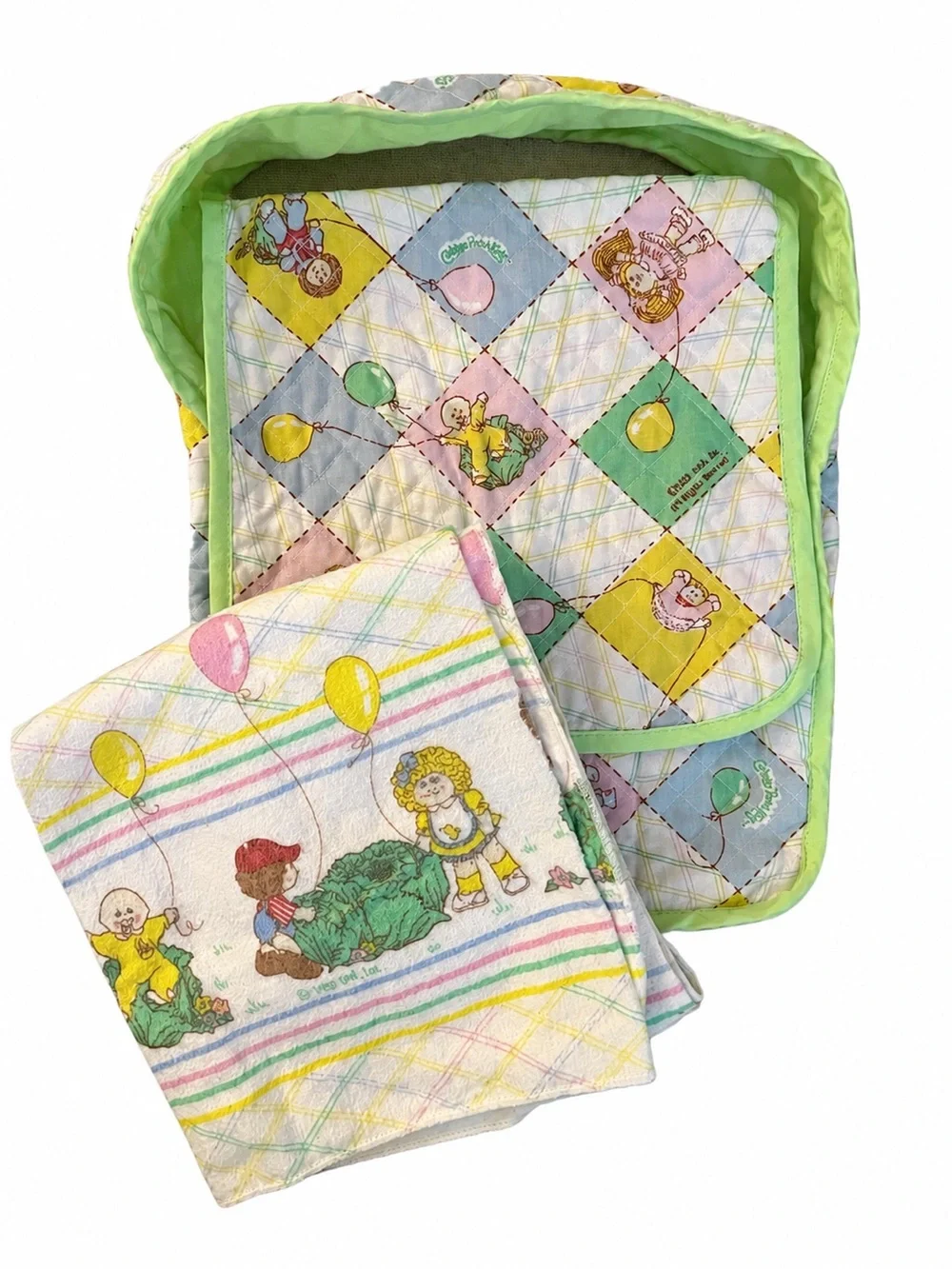 Vintage 1983 Cabbage Patch Kids Quilted Doll Diaper Bag & Receiving Blanket Set